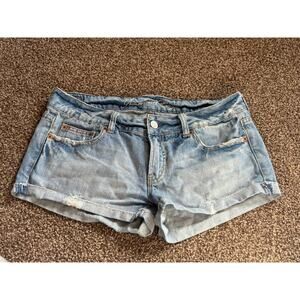 American Eagle Jean Shorts Medium Wash Denim Cuffed Raw Hem Women’s Size 8